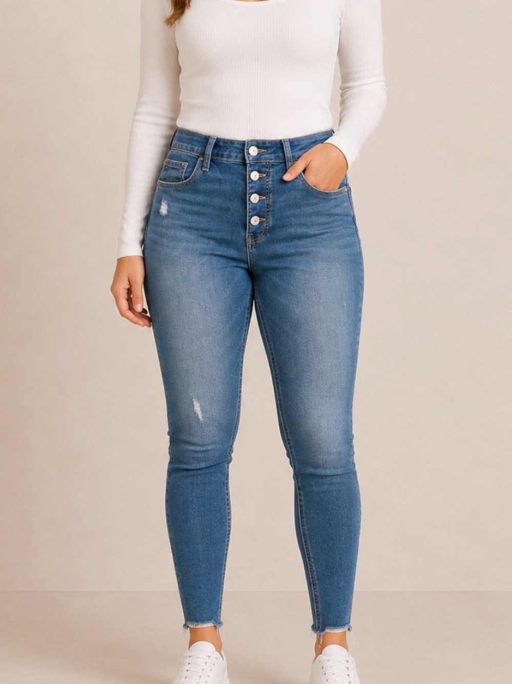Old Navy High-Rise Button-Fly Jeans — Medium Blue Wash